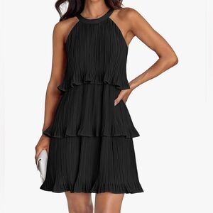 Halter Dress Sleeveless Ruffle Tiered Chiffon Pleated A Line Swing Mini DressXL